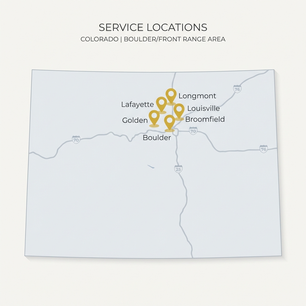 Colorado Service Area Map - Boulder, Longmont, Broomfield, Louisville, Lafayette, Golden